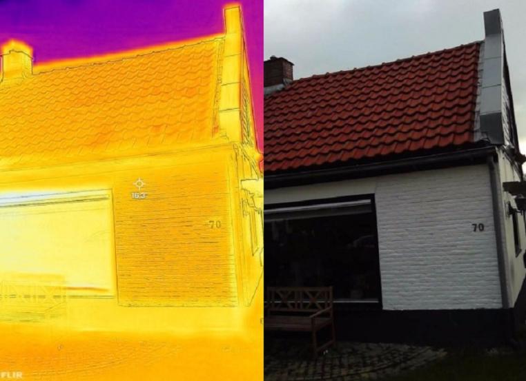 Met een infraroodcamera zijn warmtefoto's van het huis gemaakt