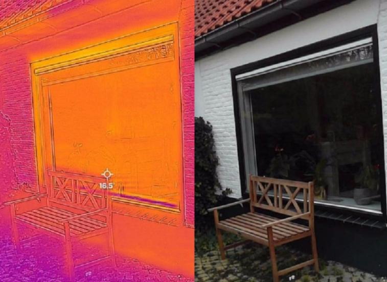 Met een infraroodcamera zijn warmtefoto's van het huis gemaakt